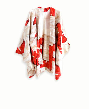 Image of Kort crepes silke kimono med bananblade