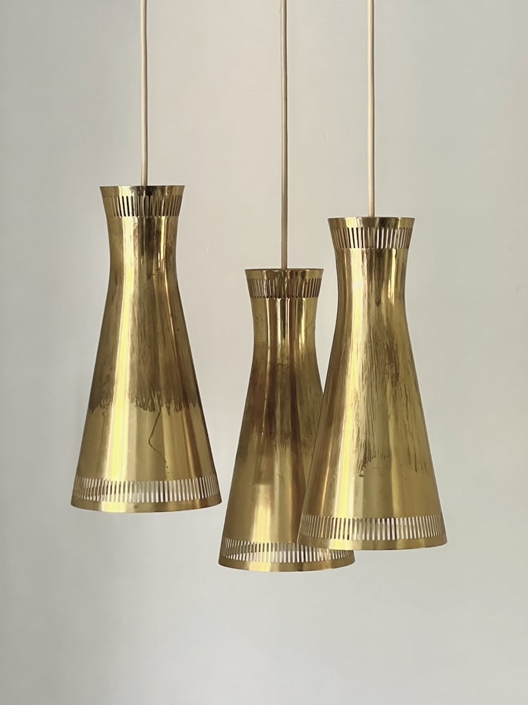 Image of Brass Triple-Light Chandelier for Itsu, Finland [II]