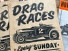 Hot Rod Drag Races aged Linocut Print (Model A roadster edition) FREE SHIPPING