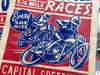 Dirt Track Motorcycle Races aged Linocut Print  FREE SHIPPING
