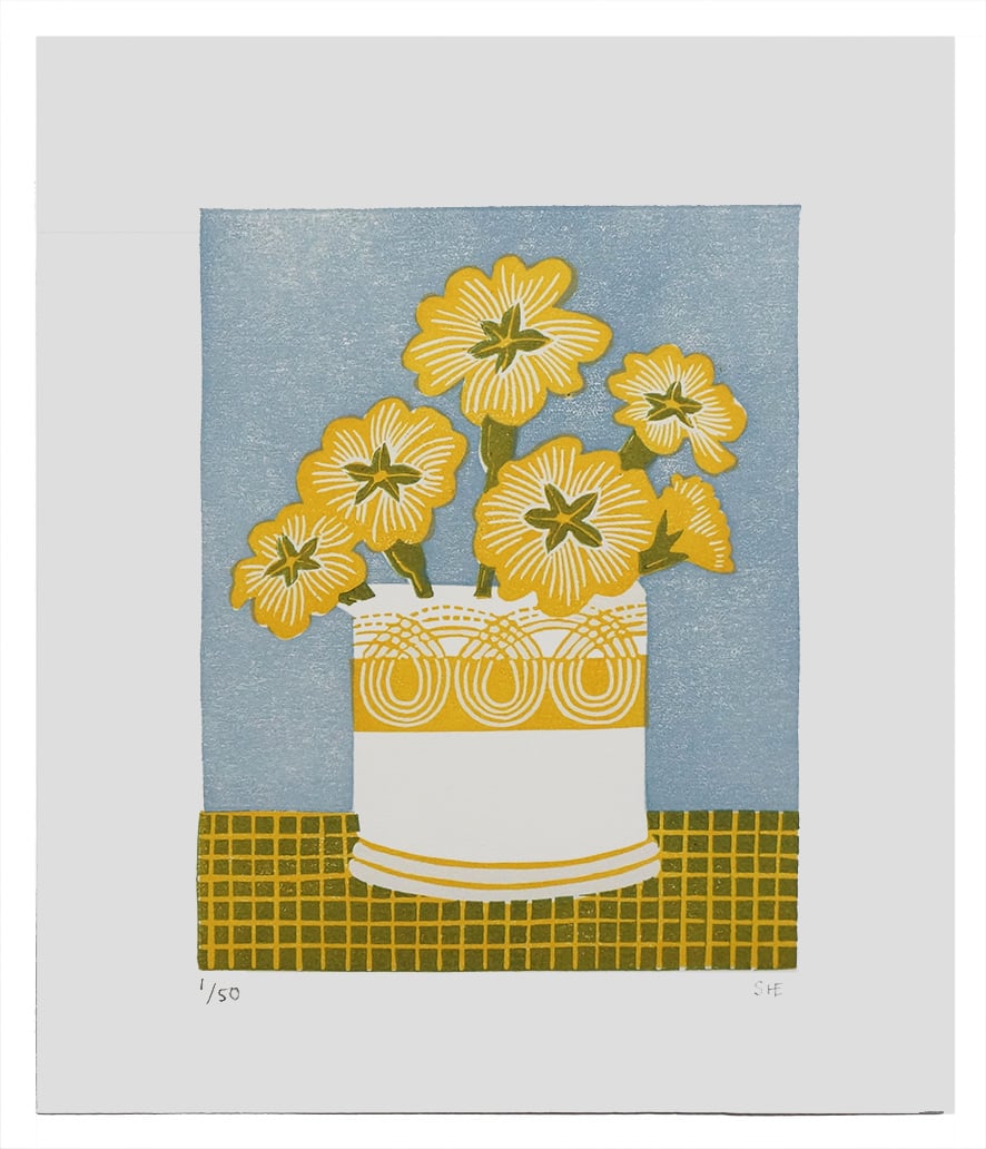 Image of Persephone Primrose Pot - Two Colour Ways - Linocut