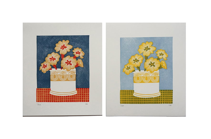 Image of Persephone Primrose Pot - Two Colour Ways - Linocut