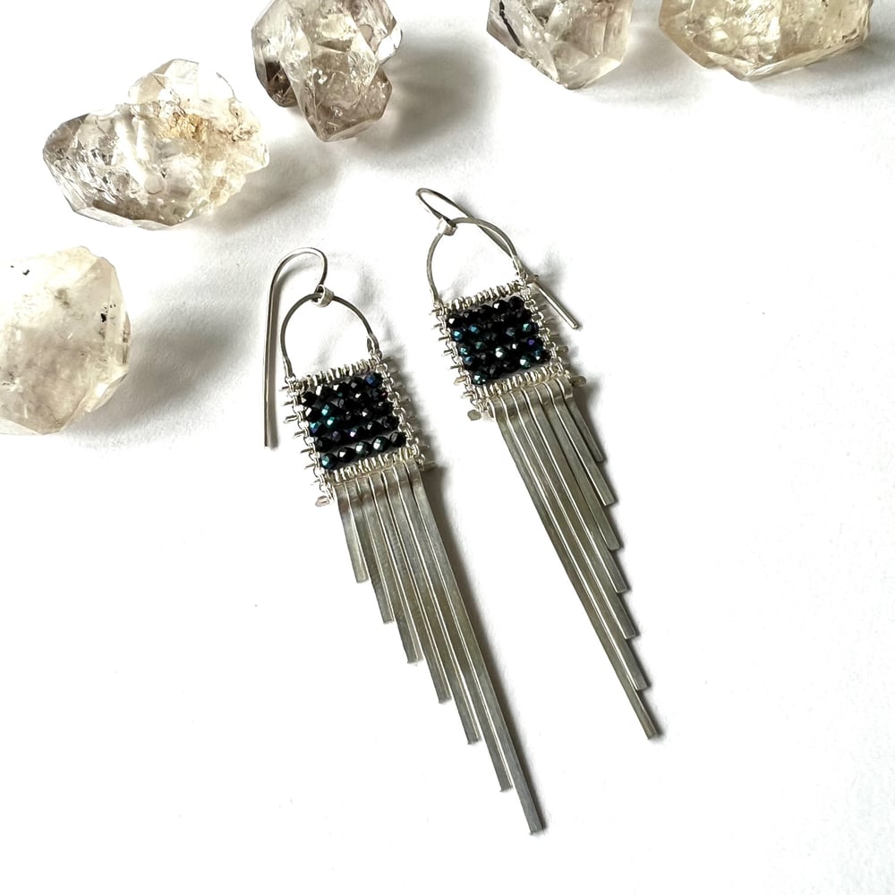 Image of Rainbow Spinel and Silver Asymetrical Earrings
