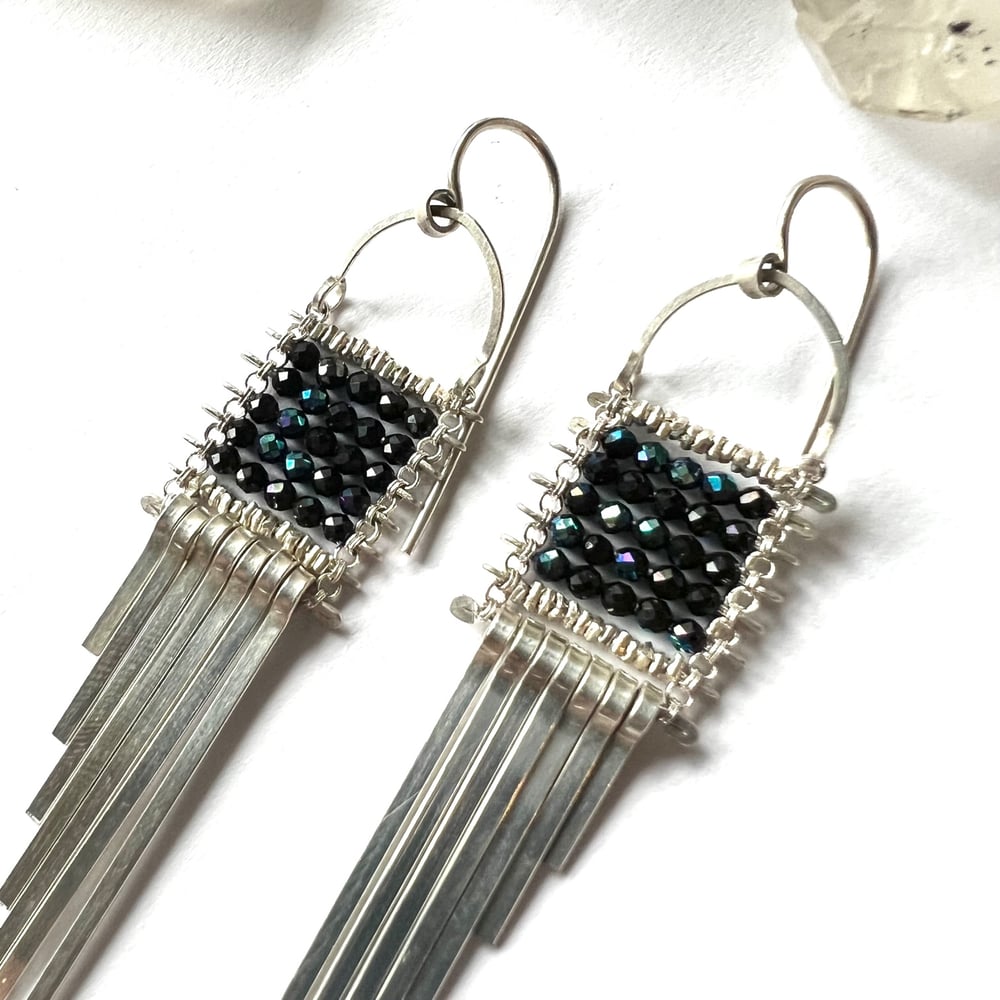 Image of Rainbow Spinel and Silver Asymetrical Earrings