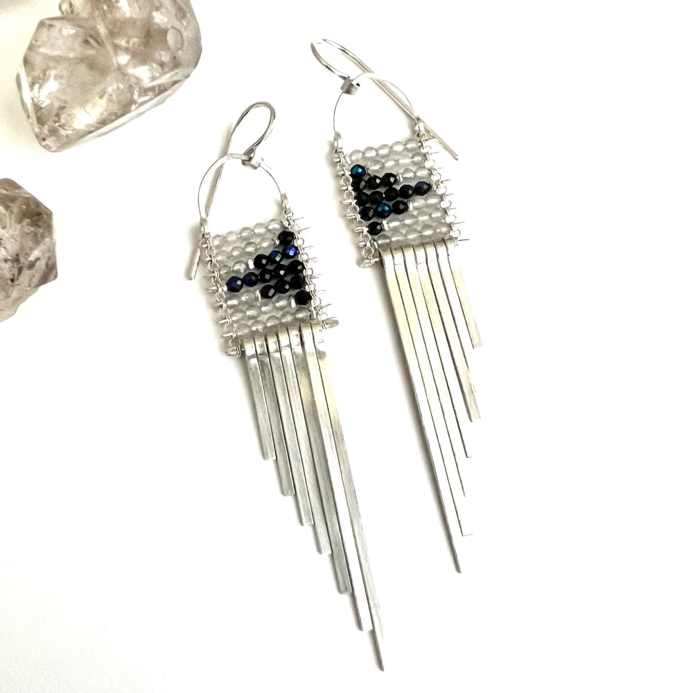 Image of Spinel and Quartz Silver Asymetrical Earrings