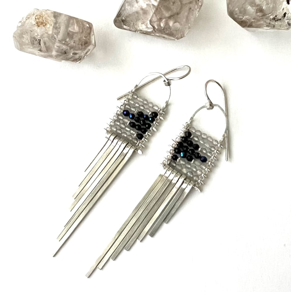 Image of Spinel and Quartz Silver Asymetrical Earrings