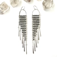 Image 1 of Smokey Quartz and Silver Beaded Fringe Earrings