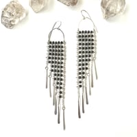 Image 4 of Smokey Quartz and Silver Beaded Fringe Earrings