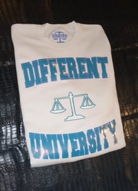 Image 1 of PEARL BLUE CHAMELEON/WHITE "DIFFERENT⚖️UNIVERSITY" SWEATSHIRT 