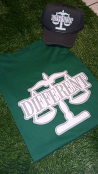 Image 1 of Green/White/Grey "DIFFERENT"⚖️ Tshirt + Hat Set