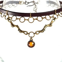 Image 2 of Brown Leather and Brass Choker with Topaz Crystal and Brass Twigs 