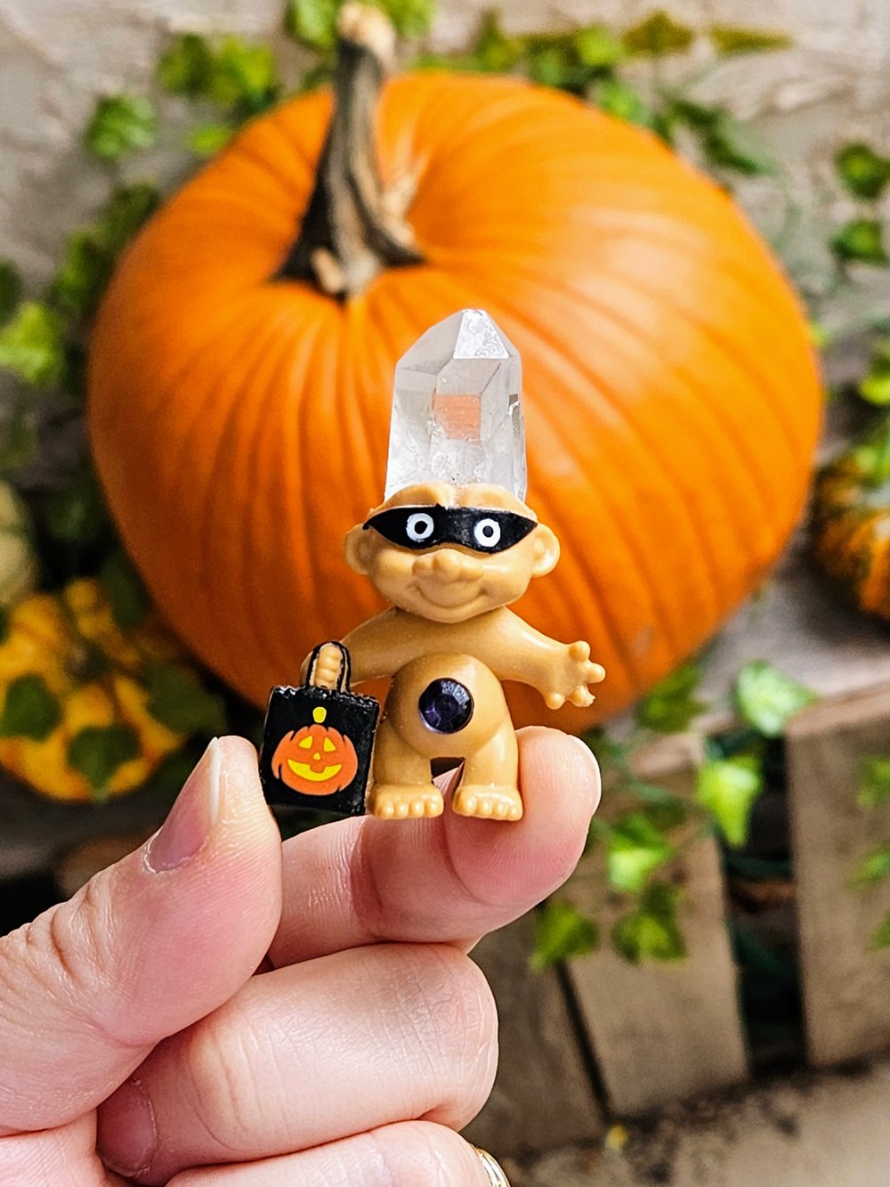 SALE! Halloween crystal troll Pin with pin back fastener 2.5"