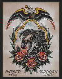 Image 2 of NEW!!!  Andrew Poss Tattoo Print (Pharaoh’s Horses) 11”x14”  (03-2023)