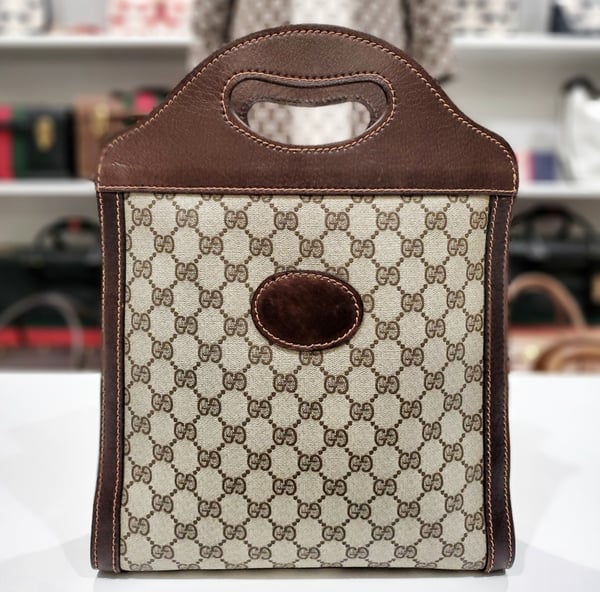 Image of Vtg. Gucci Brown Monogram Punch Handle Tote