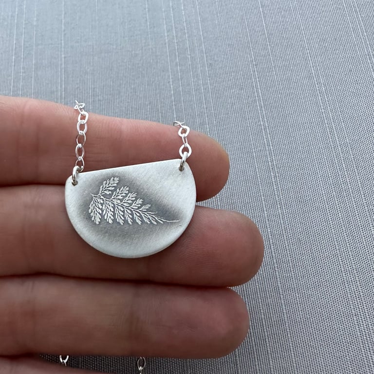 Sterling Silver Semicircle Fern Necklace Image 2