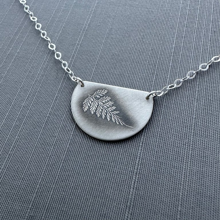 Sterling Silver Semicircle Fern Necklace Image 3