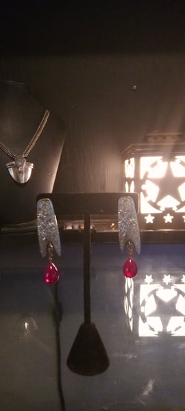 Image of Ruby and Sterling Silver spoon Earrings 