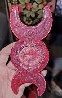 Image 2 of Red/Pink Ink-Pushed Triple Moon Tealight Candle Holder