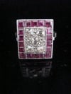Art Deco 18ct natural ruby and diamond checkerboard cluster ring