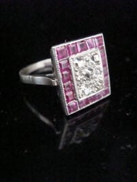 Image 2 of Art Deco 18ct natural ruby and diamond checkerboard cluster ring