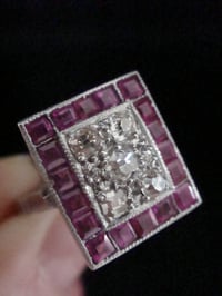 Image 4 of Art Deco 18ct natural ruby and diamond checkerboard cluster ring