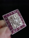 Art Deco 18ct natural ruby and diamond checkerboard cluster ring