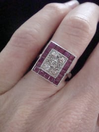 Image 5 of Art Deco 18ct natural ruby and diamond checkerboard cluster ring