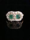 Edwardian 18ct yellow gold emerald diamond double toi et moi cluster ring