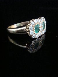 Image 2 of Edwardian 18ct yellow gold emerald diamond double toi et moi cluster ring