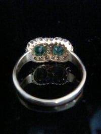 Image 3 of Edwardian 18ct yellow gold emerald diamond double toi et moi cluster ring