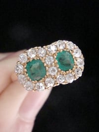 Image 4 of Edwardian 18ct yellow gold emerald diamond double toi et moi cluster ring