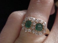 Image 5 of Edwardian 18ct yellow gold emerald diamond double toi et moi cluster ring