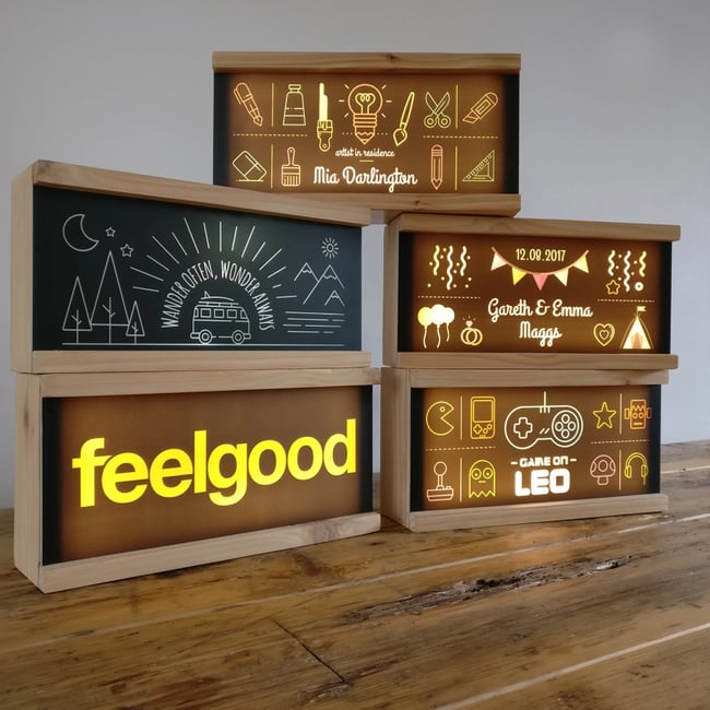 Personalised Interchangeable light box examples