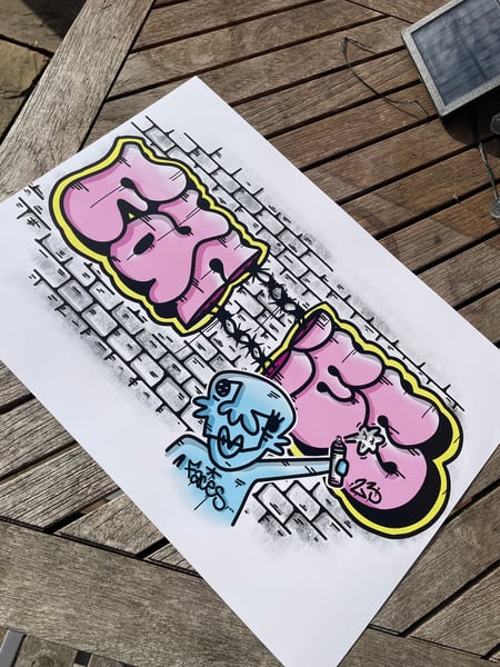 Image of Split "Faces" throwie print.