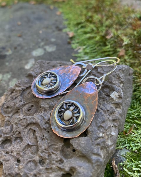 Image of Porcelain, Copper & Silver Earrings - Spiders
