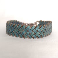 Image 1 of Blue-green and Bronze Herringbone Pattern Bracelet