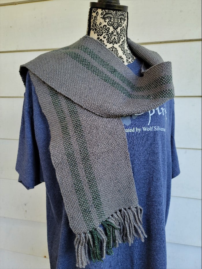 Image of Green Striped Grey, Scarf, Handmade