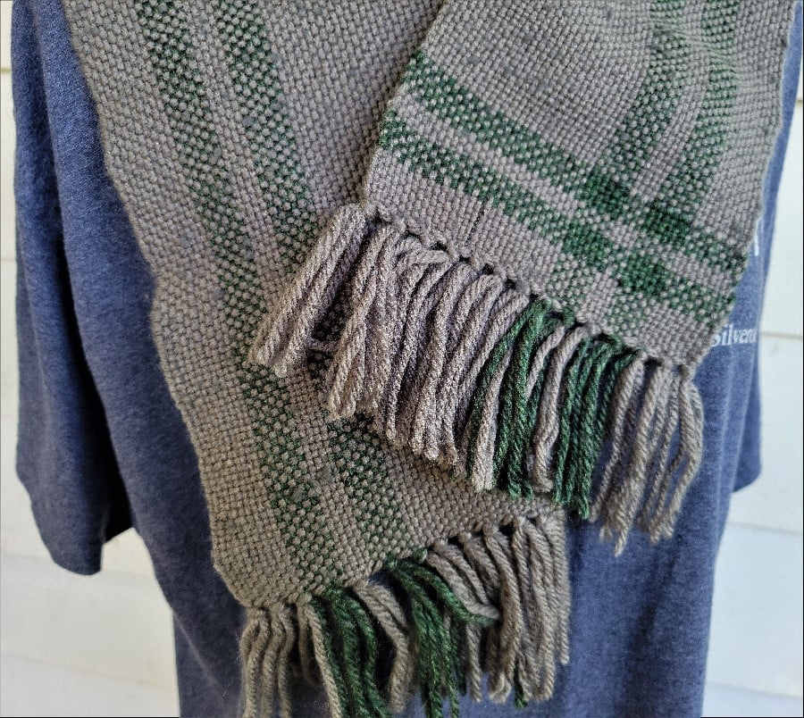 Image of Green Striped Grey, Scarf, Handmade
