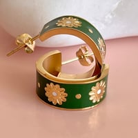 Image 3 of Green Flower Enamel Half Hoops