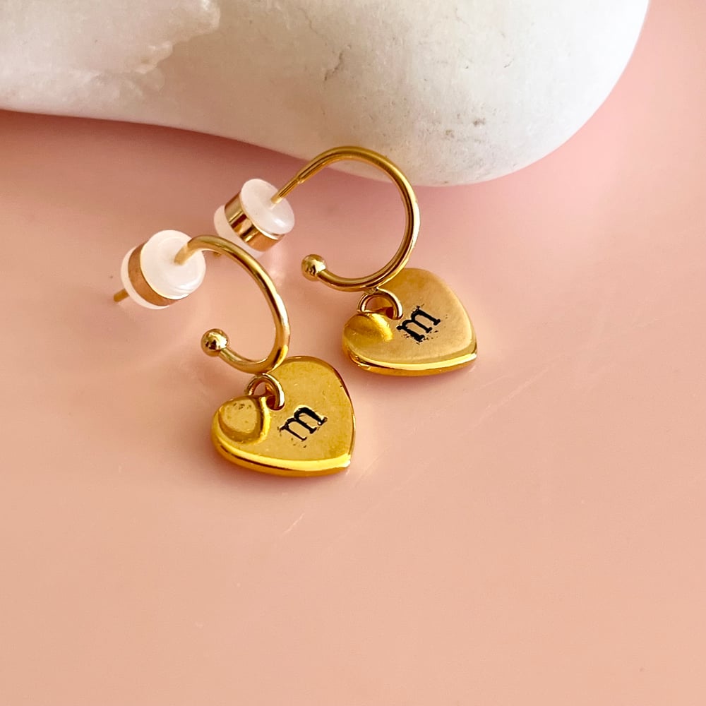 Image of Personalised Gold Heart Half Hoops