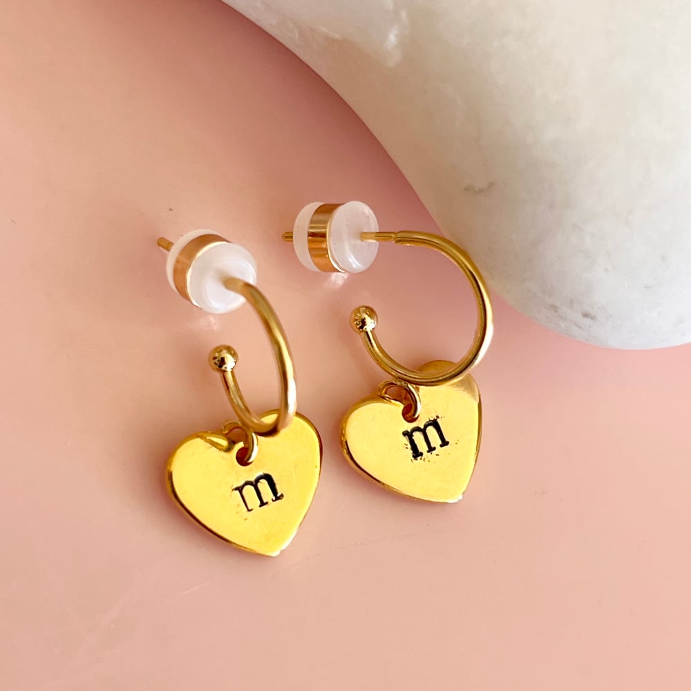 Image of Personalised Gold Heart Half Hoops