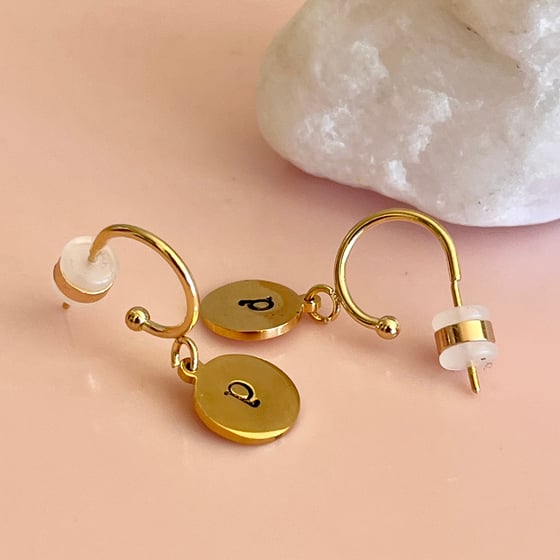 Image of Personalised Gold Disc Half Hoops