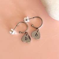 Image 2 of Personalised Silver Heart Half Hoops
