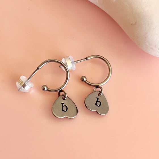 Image of Personalised Silver Heart Half Hoops