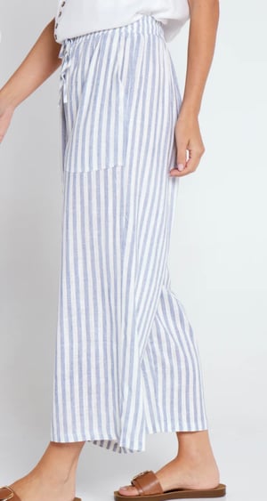 Image of Anne Linen/Cotton Pants - blue/white stripe