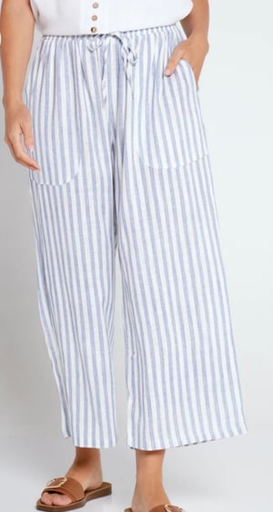 Image of Anne Linen/Cotton Pants - blue/white stripe