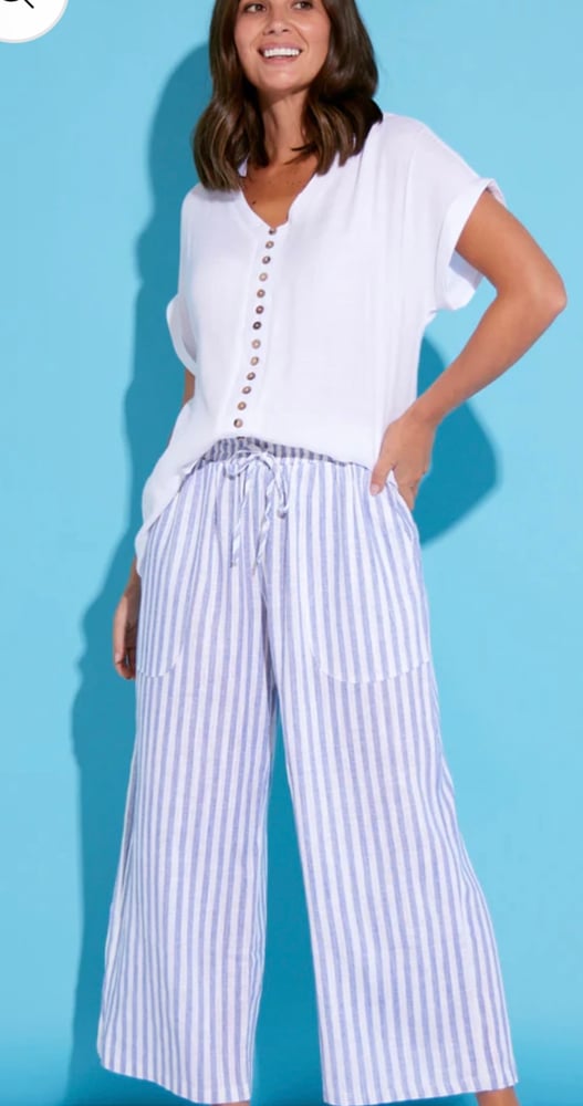 Image of Anne Linen/Cotton Pants - blue/white stripe