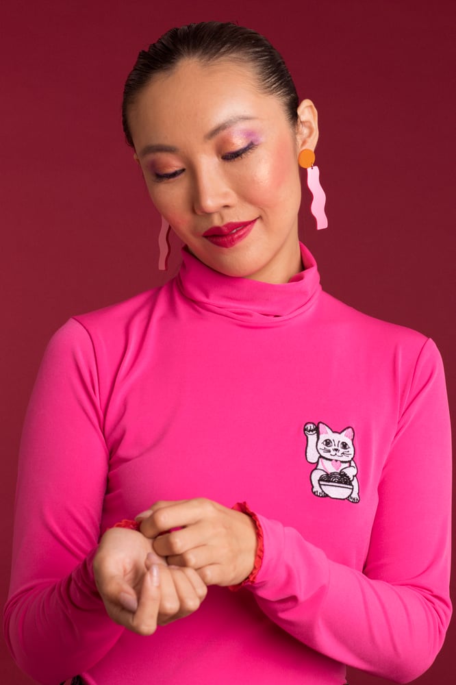 Image of Camiseta Lucky Cat rosa
