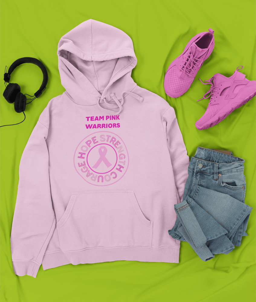 Image of Unisex HOPE STRENGTH COURAGE Breast Cancer Hoodie in Black, Charcoal, Heather Grey