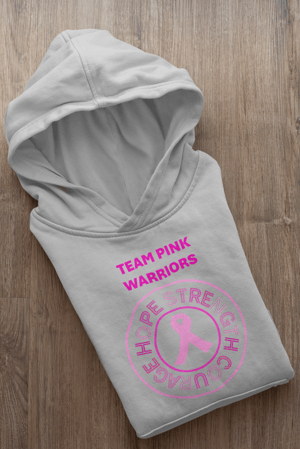 Image of Unisex HOPE STRENGTH COURAGE Breast Cancer Hoodie in Black, Charcoal, Heather Grey